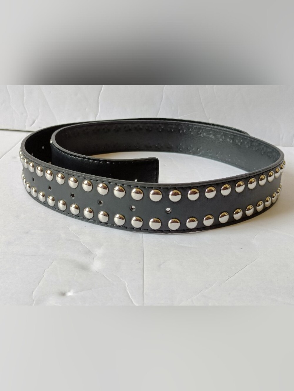 Black Studded Leather Belt Double Gothic Belt Buckles 45 Inches - Picture 4 of 7